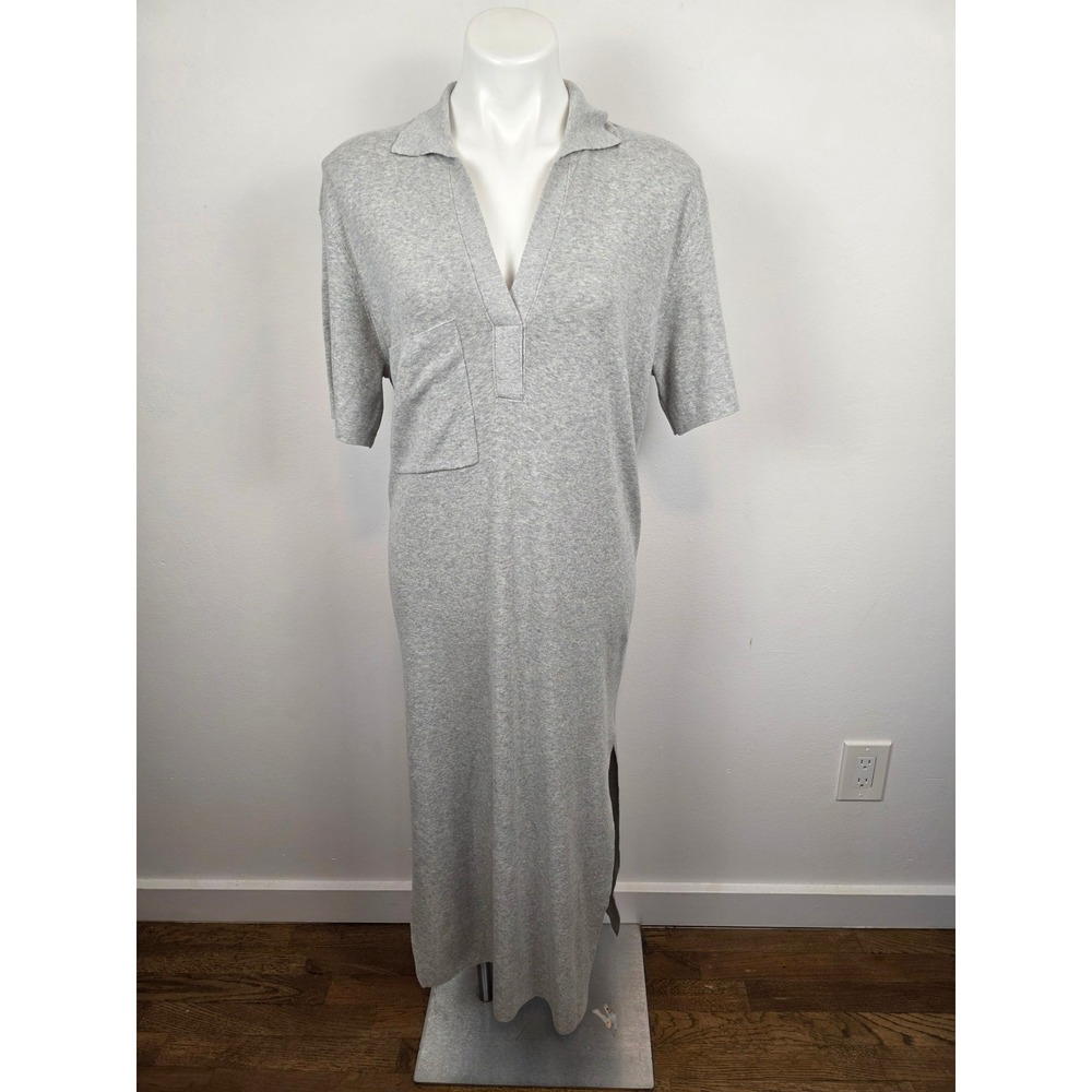 Brochu‎ Walker Gray Cotton Linen Knit Maxi Polo Dress FLX4220 Small
